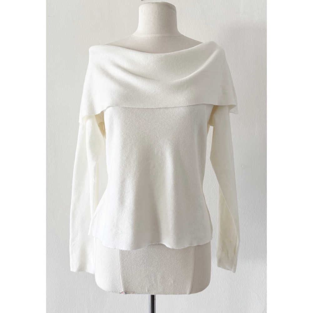 NEW Marled Egret White Foldover Soft Knit Off the Shoulder Sweater Top